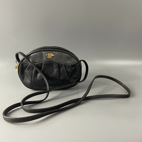 Authentic Vintage Mark Cross Oval Ash-Gray Leather Mini Crossbody Bag/Purse - Picture 1 of 15